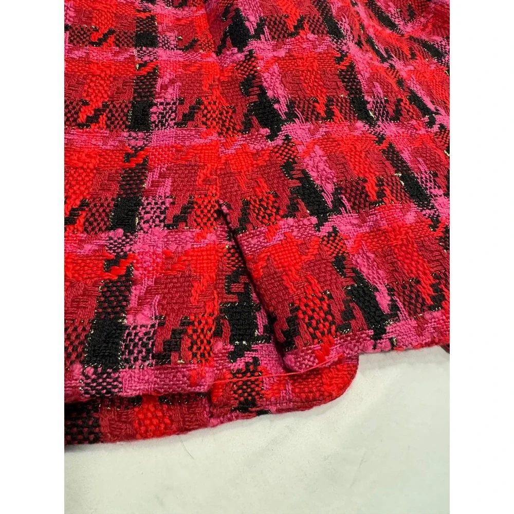Lovers and Friends Plaid Tweed Blazer Metallic Rosette Large Red Pink Excellent